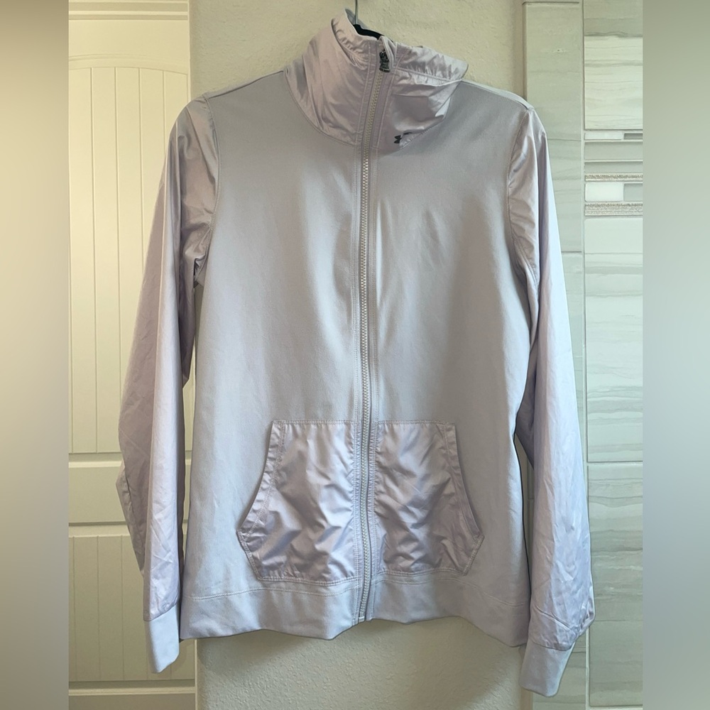 Under Armour Womens Medium Purple Lilac Full Zip Soft Jacket Fitted Mock Neck